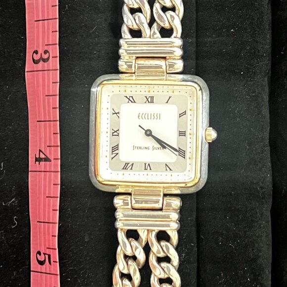 Vintage Ecclissi 925 Sterling Silver Ladies Double Chain Bracelet Watch - RARE! main image 4